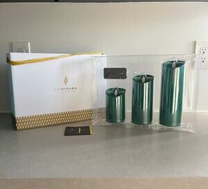 Luminara Set of 3 Emerald Green Glitter Pillars w/Remote NEW